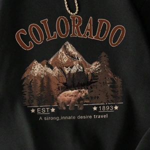Colorado Baskılı Üç İplik Unisex Oversize Sweatshirt Siyah