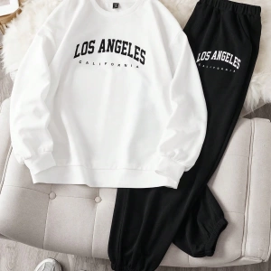 Comfortcana 2li Büyük Beden Kadın Harf Baskılı Sweatshirt ve Eşofman Altı Takımı