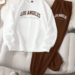 Comfortcana 2li Büyük Beden Kadın Harf Baskılı Sweatshirt ve Eşofman Altı Takımı