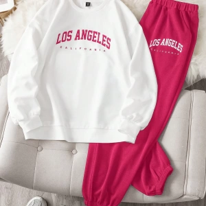 Comfortcana 2li Büyük Beden Kadın Harf Baskılı Sweatshirt ve Eşofman Altı Takımı