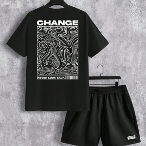 Contour Line Casual Baskılı Erkek Standart Beden Tişört Takımı
