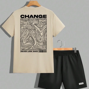 Contour Line Casual Baskılı Erkek Standart Beden Tişört Takımı
