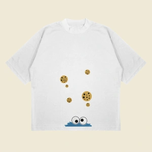 Cookie Monster Baskılı Oversize Unisex Pamuklu Nefes Alan Kalın Kumaşlı