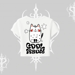 Cool Meow Yazılı Sevimli Kedi Arka Baskılı Babby Tee Tshirt