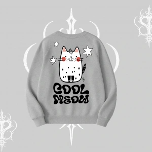 Cool Meow Yazılı Sevimli Kedi Arka Baskılı Biskilet Sweatshirt