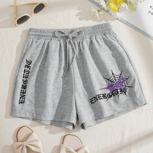 Coolane Butterfly & Letter Graphic Drawstring Waist Şort