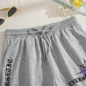 Coolane Butterfly & Letter Graphic Drawstring Waist Şort