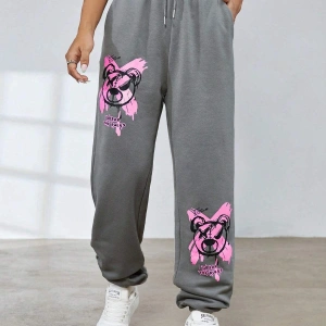 Coolane Cartoon and Graphic Drawstring Waist Slant Pocket 4 Mevsim Eşofman