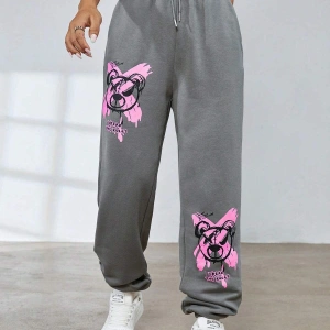 Coolane Cartoon and Graphic Drawstring Waist Slant Pocket 4 Mevsim Eşofman