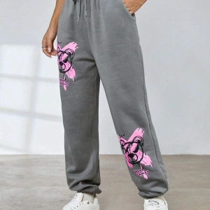 Coolane Cartoon and Graphic Drawstring Waist Slant Pocket 4 Mevsim Eşofman