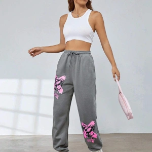 Coolane Cartoon and Graphic Drawstring Waist Slant Pocket 4 Mevsim Eşofman