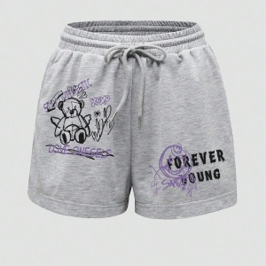 Coolane Cartoon & Letter Graphic Drawstring Waist Şort