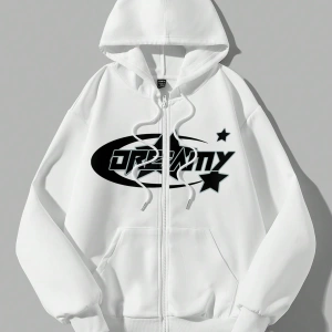 Coolane Casual Star & Letter Loose Fit Bağcıklı Kapşonlu Fermuarlı Sweatshirt Kadınlar İçin,  Model 5149