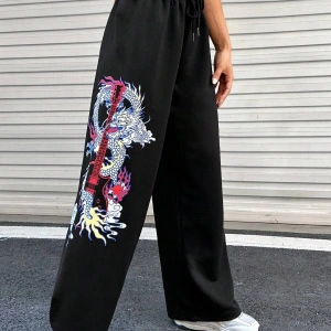 Coolane Dragon & Guitar Print Drawstring Waist 4 Mevsim Eşofman