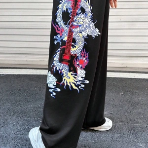 Coolane Dragon & Guitar Print Drawstring Waist 4 Mevsim Eşofman