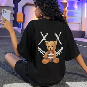 Coolane Gülümseyen Teddy Bear Sırtlı Baskılı Tişört