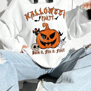 Coolane Halloween Print Drop Shoulder Oversize Sweatshirt Beyaz