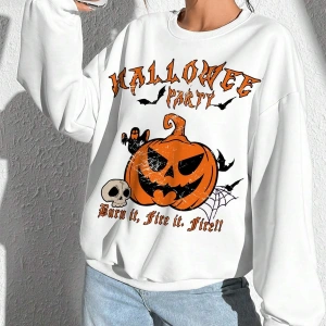 Coolane Halloween Print Drop Shoulder Oversize Sweatshirt Beyaz