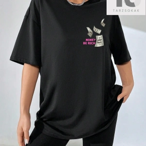 Coolane Harfli ve Şekilli Grafik Düşük Omuzlu Tişört