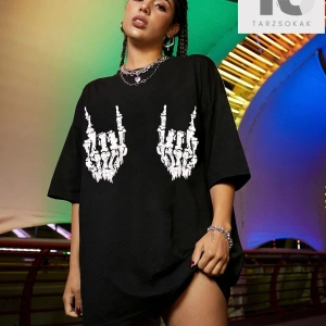 Coolane İskelet El Baskılı Büyük Boy Tişört