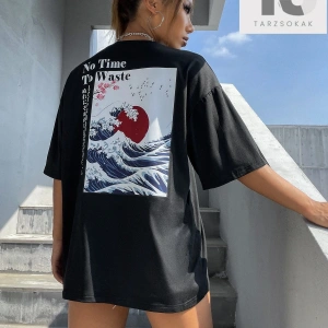 Coolane Japon Grafikli Düşük Omuzlu Tişört