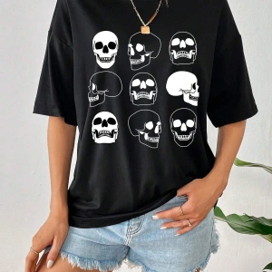 Coolane Kadın Kart Harfli Kafatası Desenli Kısa Kollu Tişört