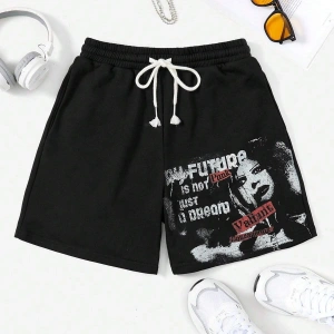 Coolane Letter Graphic Drawstring Waist Şort