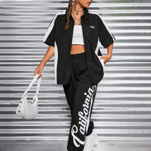 Coolane Letter Graphic Elastic Waist 4 Mevsim Eşofman