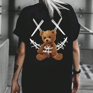 Coolane Motosiklet ve Slogan Grafikli Düşük Omuzlu Büyük Boy Tişört