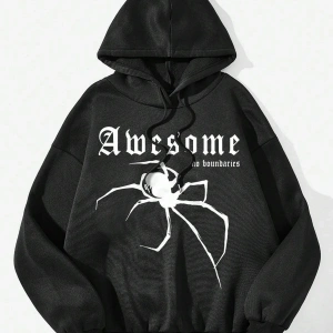 Coolane Örümcek ve Slogan Grafikli Düşük Omuzlu İpli Kapüşonlu Üst Siyah