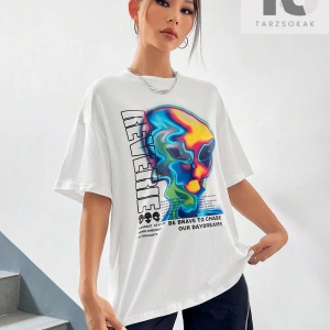 Coolane Sloganlı Grafik Düşük Omuzlu Tişört