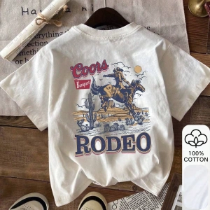 Coors Rodeo Baskı, Yaz Kadın %100 Pamuk Kısa Kollu, Beyaz Kısa Kollu, Grafik Tişört, Beyaz Ya