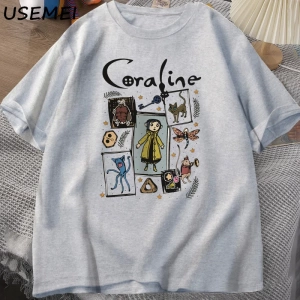 Coraline Cadılar Bayramı T Shirt Kadın Erkek Spooky Vintage T-shirt Harajuku Güz Kısa Kollu T 2799