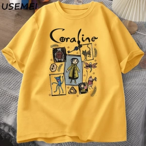 Coraline Cadılar Bayramı T Shirt Kadın Erkek Spooky Vintage T-shirt Harajuku Güz Kısa Kollu T 2799