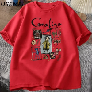 Coraline Cadılar Bayramı T Shirt Kadın Erkek Spooky Vintage T-shirt Harajuku Güz Kısa Kollu T 2799