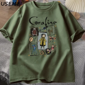 Coraline Cadılar Bayramı T Shirt Kadın Erkek Spooky Vintage T-shirt Harajuku Güz Kısa Kollu T 2799