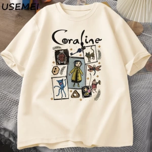Coraline Cadılar Bayramı T Shirt Kadın Erkek Spooky Vintage T-shirt Harajuku Güz Kısa Kollu T 2799