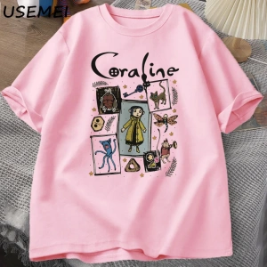 Coraline Cadılar Bayramı T Shirt Kadın Erkek Spooky Vintage T-shirt Harajuku Güz Kısa Kollu T 2799