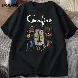 Coraline Cadılar Bayramı T Shirt Kadın Erkek Spooky Vintage T-shirt Harajuku Güz Kısa Kollu T 2799