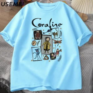 Coraline Cadılar Bayramı T Shirt Kadın Erkek Spooky Vintage T-shirt Harajuku Güz Kısa Kollu T 2799