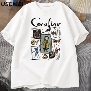 Coraline cadılar bayramı T Shirt kadın erkek Spooky Vintage tişört Harajuku güz kısa kollu Ts