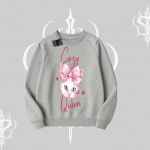 Cozy Queen Kedi Baskılı Biskilet Sweatshirt