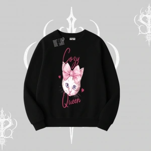 Cozy Queen Kedi Baskılı Biskilet Sweatshirt
