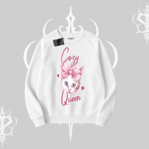 Cozy Queen Kedi Baskılı Biskilet Sweatshirt