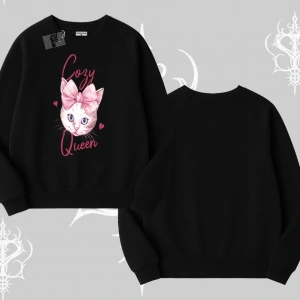 Cozy Queen Kedi Baskılı Biskilet Sweatshirt