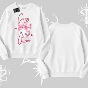 Cozy Queen Kedi Baskılı Biskilet Sweatshirt