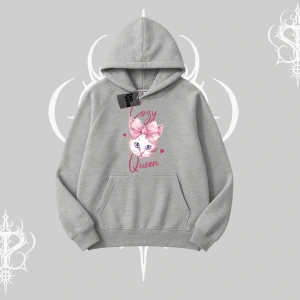 Cozy Queen Kedi Baskılı Kapşonlu Sweatshirt