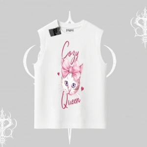 Cozy Queen Kedi Baskılı Kolsuz Tshirt