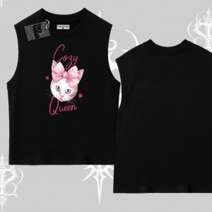 Cozy Queen Kedi Baskılı Kolsuz Tshirt