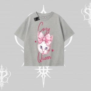 Cozy Queen Kedi Baskılı Oversize Tshirt